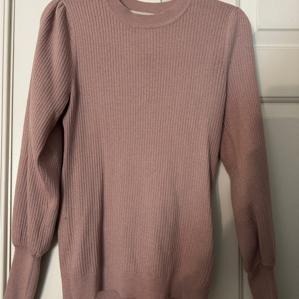 LOFT Mauve Ribbed Crew Neck Sweater